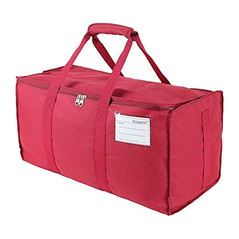 Dongawin Large waterproof storage tote bag, sturdy hand strap and zipper, foldable, reusable heavy duty Oxford cloth tote bag, space saving, removable storage. (claret) Cover