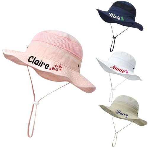 Custom Baby Sun Hat, Personalized Toddler Bucket Hat, Mesh Wide Brim Fishing Hat Beach Water Summer Hat for Boys Girls White