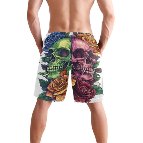 Custom Green Pink Skulls Roses Mens Swim Trunks Quick Dry Beach Shorts with Pocket S 202c08973