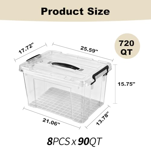 Image of 720 QT Clear Large Storage Bins with Lids, 8 Pack 90 QT-Stackable Plastic Organizer for Home, Office, Garage, BPA-Free, Heavy-Duty, See-Through Containers with Secure Latches & Handles