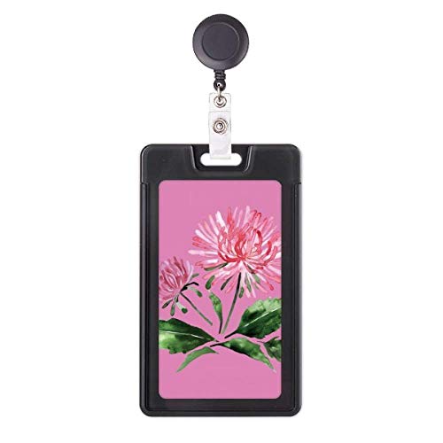 Étui rétractable pour badge aquarelle rose chrysanthème verdure cadeau infirmière