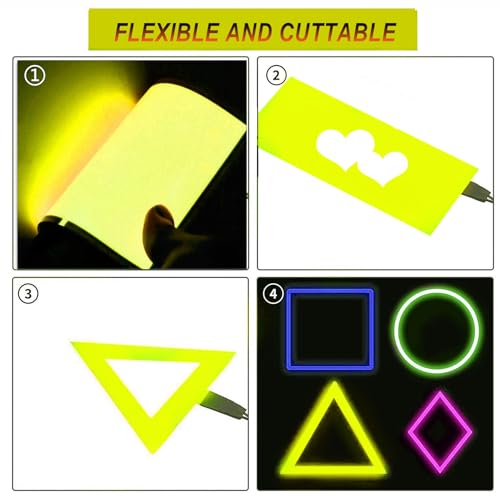 Image of Flexible Led Panel,Electroluminescent Panel Sheet EL Tape Cuttable Soft for Mask Eye Cosplay Party Decor DIY-Continuous /Slow Flash /Fast Strobe 3x24 cm Lightblue (Yellow, 3 * 24)