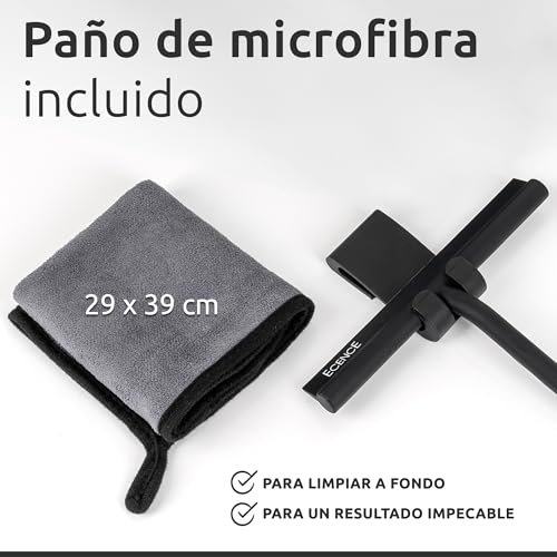 Miniatura 3 de Ecence Rasquetas Limpiacristales Para Ducha De Silicona - Limpia Mamparas Cristal Con Soporte Para Colgar Y Gamuza De Microfibra - Negro - 21cm