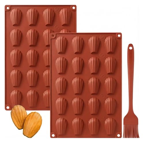 YXHZVON 2 Pièces Mini Moule Madeleine Silicone, 20 Cavités Moule Madeleine avec 1 Pinceau, Moules en Silicone en Forme de Coquille pour Biscuits, Chocolat,...
