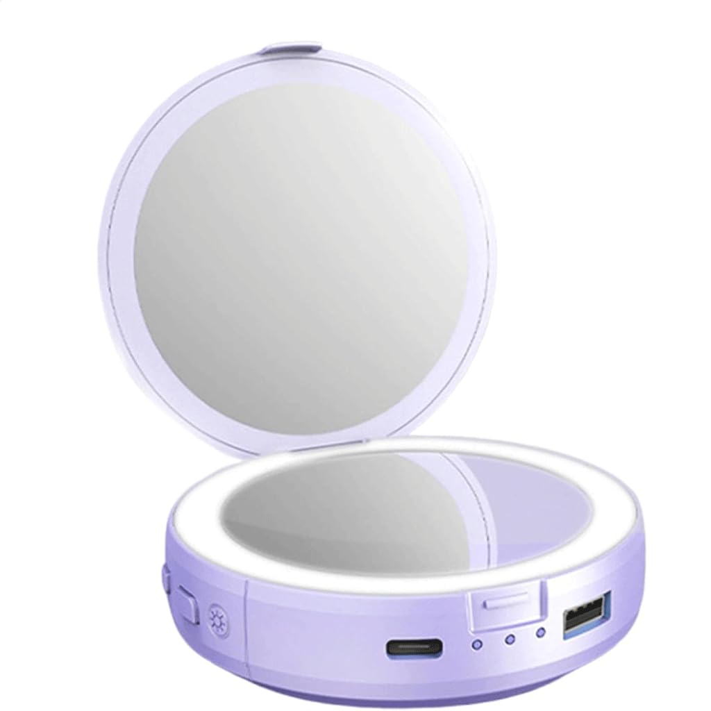 Specchio per Trucco a LED Specchio per ritocco con scaldamani Portatile Leggero Specchio per Trucco Multifunzionale Power Bank