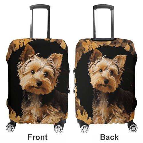 Yorkshire Terrier in The Cave Elastic Luggage Cover Suitcase Protector for 19-32 Inch Suitcases | Universal Stretchable Travel Bag Cover | Anti-Scratch, Washable with Zipper Closure M3