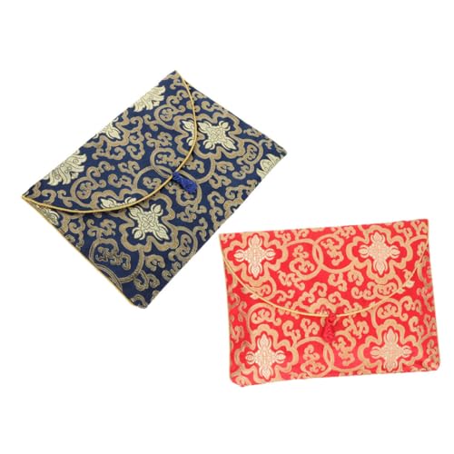 HOMSFOU Chinese Style Brocade Scripture Storage Bag 2pcs Set Elegant Wrapping Pouch for Books Lightweight