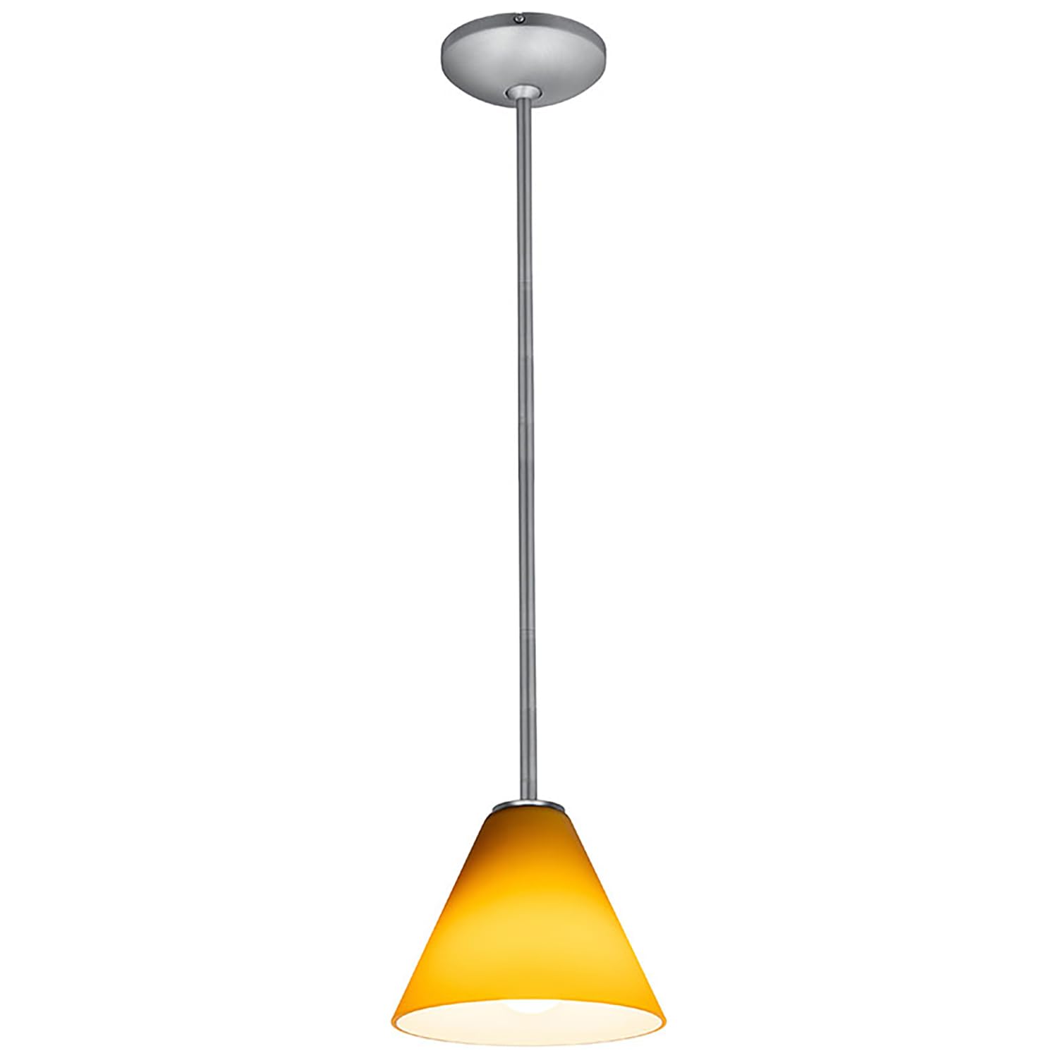 Martini Glass Pendant - Rods - Brushed Steel Finish - Amber Glass Shade