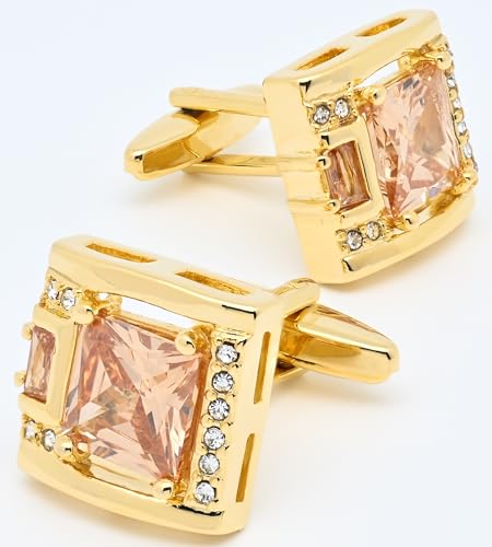 Mancuernillas cuadradas clásicas con cristal dorado 14K miniatura 5