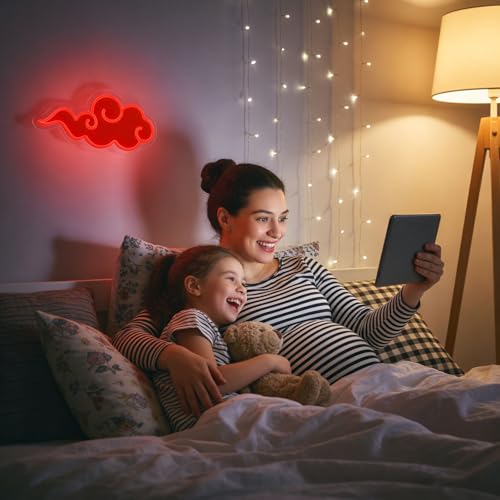 Image of Red Cloud LED Neon Sign, Dimmable Anime Wall Decor Night Light for Bedroom, Game Room, Man Cave, USB Gaming Neon Lights Gift for Gamers, Fans, Son, Boyfriend