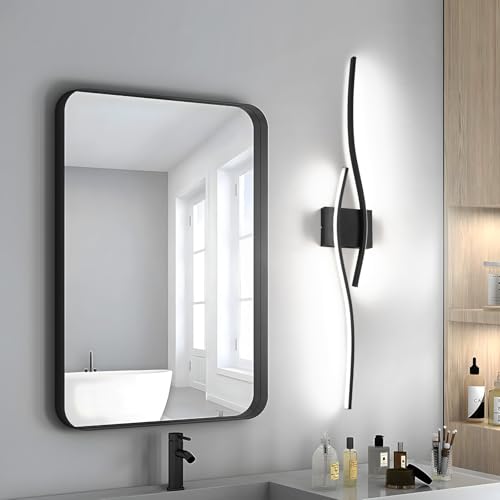 Image of Dimmable LED Bathroom Vanity Light, 39.4 inch Modern Black Bathroom Lighting Fixtures Over Mirror Wall Sconces Light Fixtures for Living Room Bedroom 5500K White Light