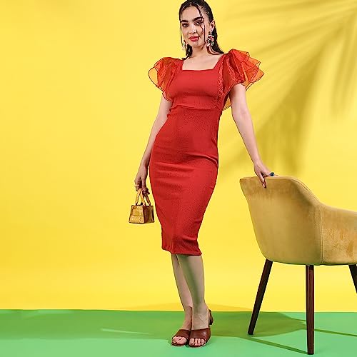 Image of PINACOLADA Women's Solid Dress for Casual Wear | Regular Sleeve | Quality Stretchable Fabric | Dress Crafted with Enhanced Stretch and Comfort Fit for Everyday Wear