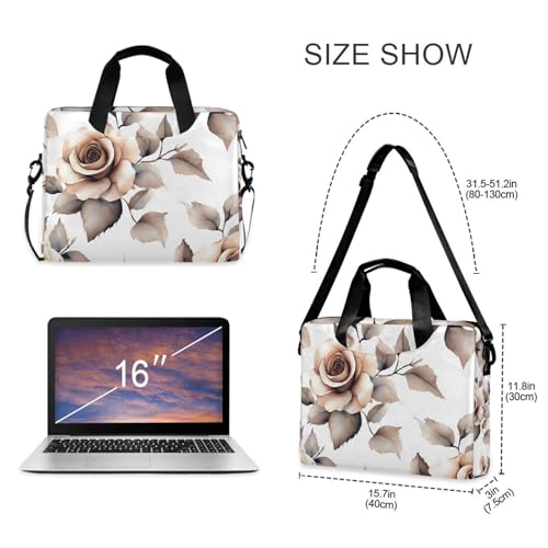 Bolso Maletín para Portátil con Estampado Flores Marrón miniatura 4