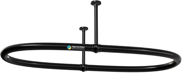 Aquaworld Oval Shower Curtain Rail Heavy Duty Ceiling Mounted Shower Curtain Rod Black Finish 115 x 64 x 12 cm