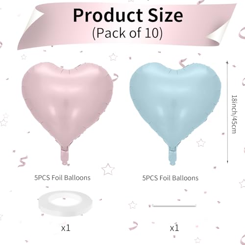 Image of Pink Blue Heart Balloons, 18 Inch Pastel Blue Pink Foil Balloons, 18 Inch Light Pink and Blue Heart Shape Balloon for Girls Boys Birthday Baby Shower Gender Reveal Party Decorations