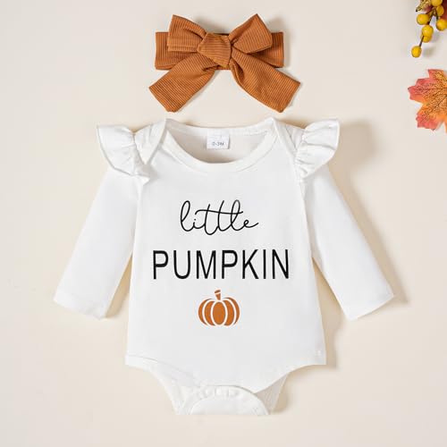 Halloween/Thanksgiving Baby Girl Outfit Pumpkin Romper+Flared Pants Infant Fall Clothes 0-18M4