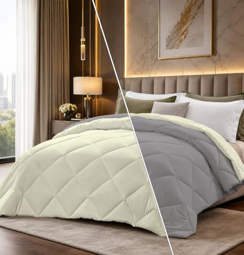 Image of Super Comfort Microfiber 300 GSM Reversible Winter Comforter for Single Bed Rajai /Blanket Diamond Stitch (60 inch x 90 inch Inches /152cm x 228cm) - Comforter Single Bed|Silver /Ivory