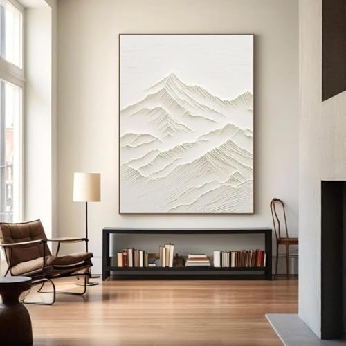 GOSRD Impresiones modernas, pintura blanca, pintura abstracta blanca para pared, arte minimalista para pared, pintura blanca sobre lienzo, decoración de pared neutra, 50 x 75 cm, sin marco