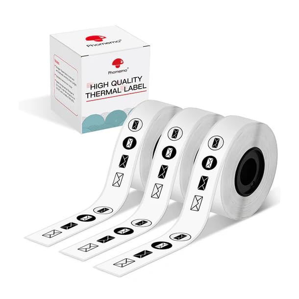 Phomemo Labels, D30 Label Tape Continuous Print Master Labels Refill, Smart Mini Label Maker Refill D30 D35 Black on White Sticker Thermal Paper Self-Adhesive, 15mm x 6m (0.59 x 236.22 Inch) 3-Roll