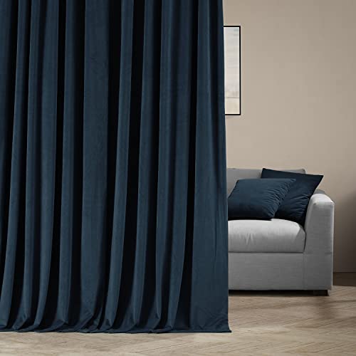 HPD Half Price Drapes Signature Velvet Thermal Blackout Curtains for Living Room 96 Inch Long (1 Panel) Rod Pocket Insulated Blackout Curtains for Bedroom Window Curtains, 100W x 96L, Midnight Blue