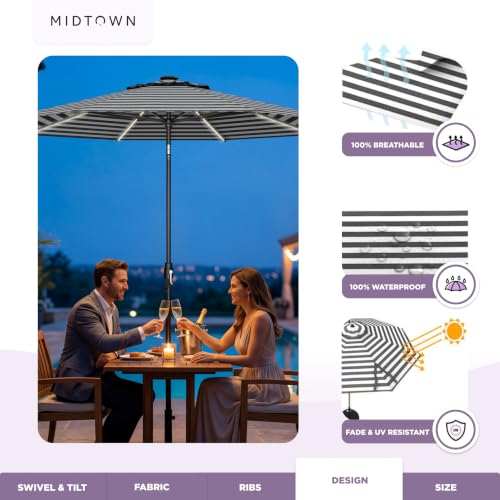 Image of Midtown Umbrellas LED Swilt - 8 Ft Solar LED Patio Umbrella, Black & White