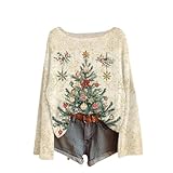 Damen Strickpullover mit Weihnachtsbaum-Druck, Weihnachts-Rentier, festlich, leicht, Weihnachtspullover 2025, bequem, weich, Strickwaren, Damen-Pullover, Tops, weiß, L