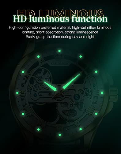 Image of OLEVS Mechanical Dress Mens Watches Square Brown Leather Strap Moon Phase Skeleton Tourbillion Day Date Waterproof Luminous Men's Wrist Watches