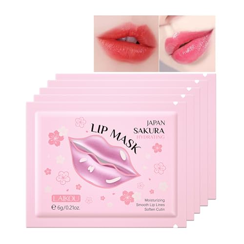 AKARY Sakura 10 Pieces Hydrating Lip Mask, Lip Sleep Mask Collagen Crystal Lip Care Gel Pads For Moisturizing, Minimize Fine Lines, Remove Dead Skin, Chapped Pads Lip Mask (10)