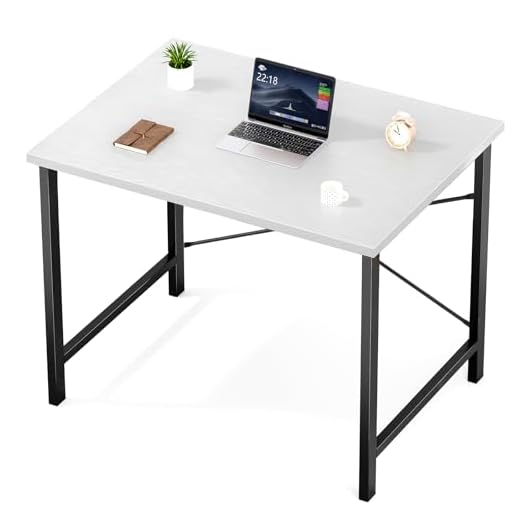 Sweetcrispy Computer Desk - 32 Inch Small Office Writing Work Study Kids Student Teacher Home Bedroom Table Storage Bag Headphone Hooks & no Wheels - White