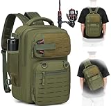 BISKLNDN Fishing Tackle Backpack with Rod Holder, Lightweight Fishing Backpack for Men and Women, 25L Water-Resistant Fish Bag Store Fish Gear, Army Green