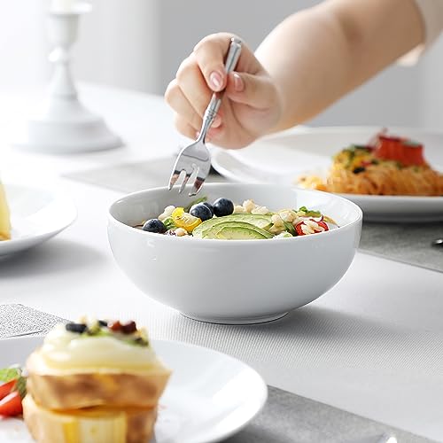 Image of MALACASA 16-Piece Gourmet Porcelain Dinnerware Sets, Modern White Round Dish Set for 4 - Premium Serving Plates and Bowls Sets for Dessert, Salad, Soup, Pasta - Series AMELIA