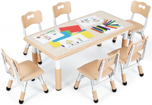 MAMIZO Table pour Enfant avec 6 Chaises, Ensemble de Table pour Enfants réglable en Hauteur, Meubles en Plastique, Table de Peinture pour Garçons et Filles...
