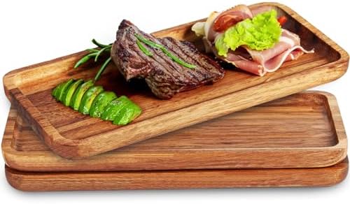 Versatile Acacia Wood Serving Trays - Set of 3 Elegant Platters f...