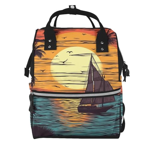Sac à dos à langer grande capacité motif voilier - Sac de voyage pour maman