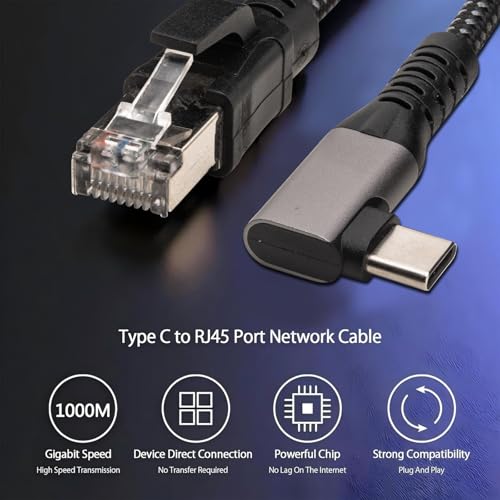 Cable USB-C a Ethernet Gigabit de 3m y ángulo recto para red LAN de iPhone 15 y MacBook 4
