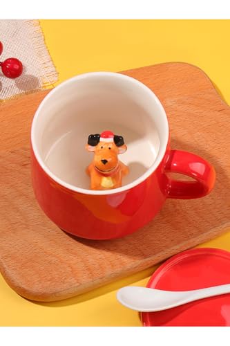Kupa; Mukko Home 3D Yavru Geyik Biblolu Kırmızı Porselen, 350 Ml | ve Eğlenceli Tasarım, Kırmızı