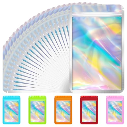100 Pack Resealable Mylar Bags for Candy (4x6 Inch, Holographic)