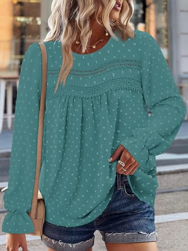 BETTE BOUTIK Womens Boho Fall Long Sleeve Shirts Crewneck Dressy Casual Blouses Trendy Flowy Tops