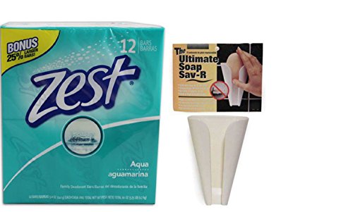 Zest 12-Bar Bath Size Soap, Aqua, 5 Ounce ( Plus bonus prize - Soap Saver Dish )