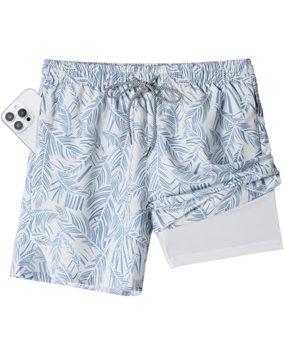 Mens Board Shorts Quick Dry 5 inch Swim Trunks with Compression Liner, Bathing Suits Beach Shorts with Pockets