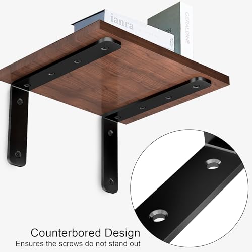 Image of YUMORE Heavy Duty L Bracket, 5 x 3 Inch Corner Brace, Black, 4 Pack | 3mm Thick Stainless Steel, 35 LB Load Capacity, Precision 90 Angle, Easy Installation, Includes Hardware