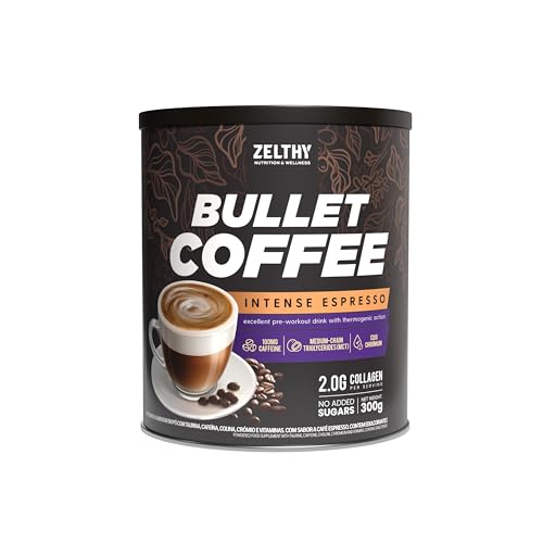 Zelthy Nutrition Bullet Coffee - Café Funcional con MCT, Colágeno y Taurina - 300g Polvo Sin Azúcar (300g, Café Espresso)