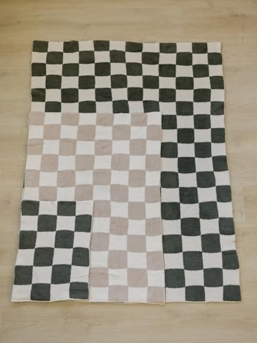 Image of Mebie Baby Taupe Checkered Plush Lovey Blanket 15x20 - Soft, Lightweight, Breathable | Available in Two Sizes
