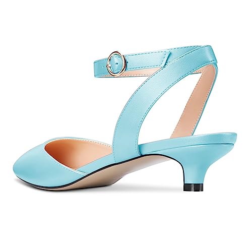 DearOnly Womens Low Kitten Heel Pointed Toe Ankle Strap Pumps Cute Buckle Casual Slingback Shoes 1.4 Inches Heels4