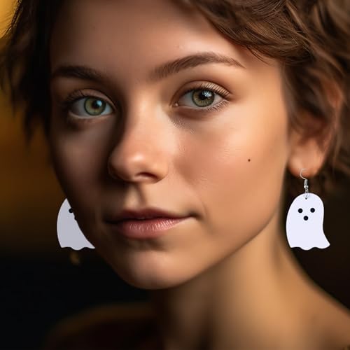 Halloween Earrings for Women - Ghost Earrings - Faux Leather for Women Jewelry Lightweight - Teardrop Faux Leather Dangle3