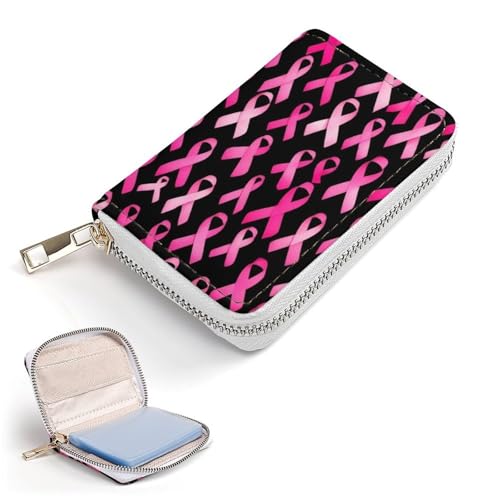 Womens Credit Card Wallet, Portable Mini Zipper Purse Breast Cancer Awareness Ribbons Pink Card Holder Pu Leather Travel Organizer Bag2