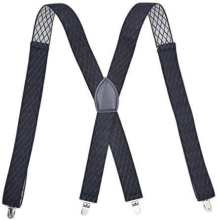 Men's suspenders, Adult men's elastic suspenders jacquard black 4 clip X Stylish