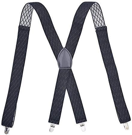 Tirantes para hombre, Elástico jacquard hombre adulto negro 4 clips X Stylish