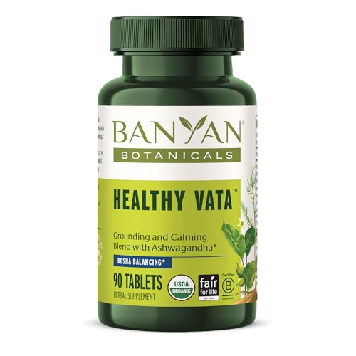 Banyan Botanicals Organic Healthy Vata –Grounding & Stability Supplement–with Ashwagandha, Shatavari & Mucuna–Natural Support for Restful Sleep, Dryness & Scattered Thoughts-90 Tablets-USDA Organic