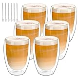 IZSUZEE Latte Macchiato Gläser Doppelwandig Gläser Tassen 6er set 6x350ml - Cappuccino Tassen Latte Macchiato Gläser aus Borosilikatglas - Kaffeetassen für Latte Macchiato Spülmaschinenfestes